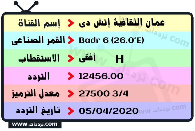 تردد قناة عمان الثقافية إتش دي على القمر بدر سات 6 26 شرق 2024